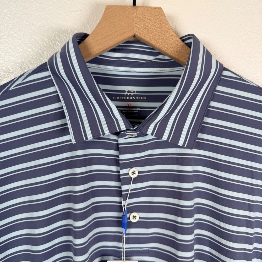 Southern Tide Mens XL Brrr Pearl Cove Stripe Polo Shirt Light Indigo 11743 NWT